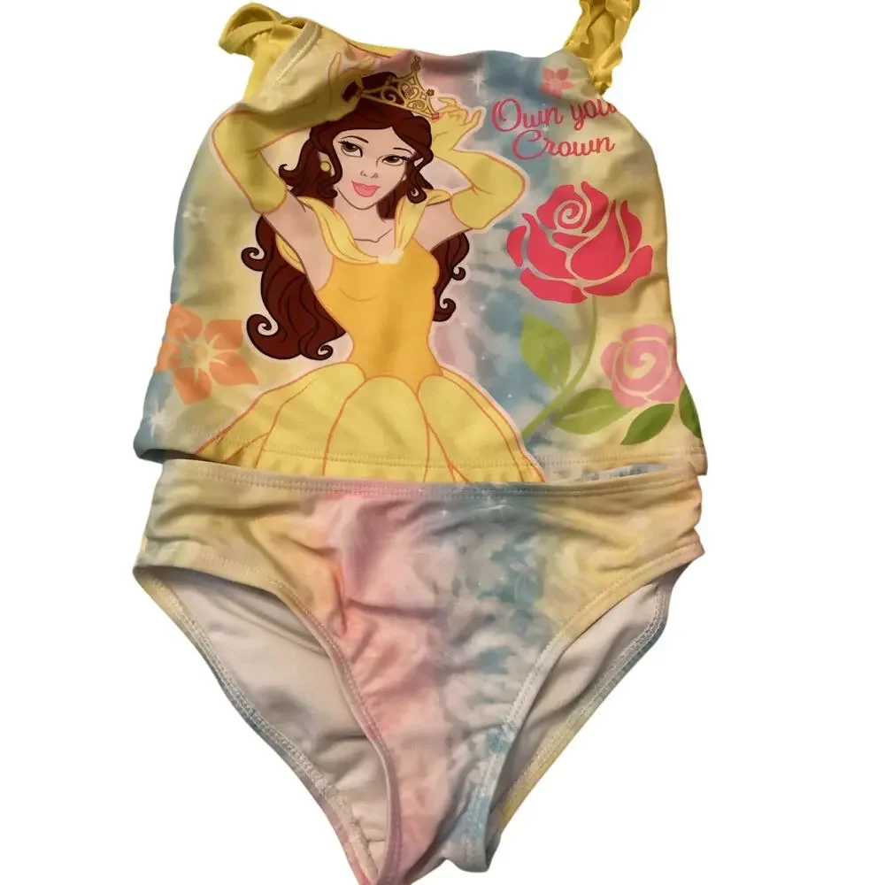 Disney Princess Beauty Belle tankini top and bikini bottom swim set sz 5